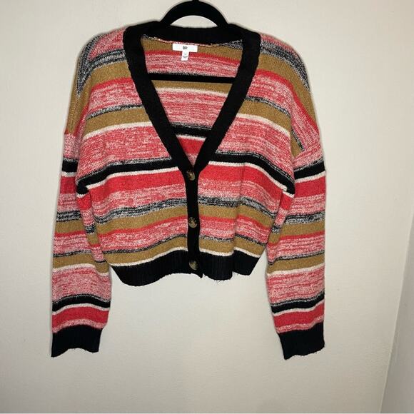 Nordstrom BP Striped Cropped Button Front Cardigan Sweater Women Size Medium - Picture 2 of 6